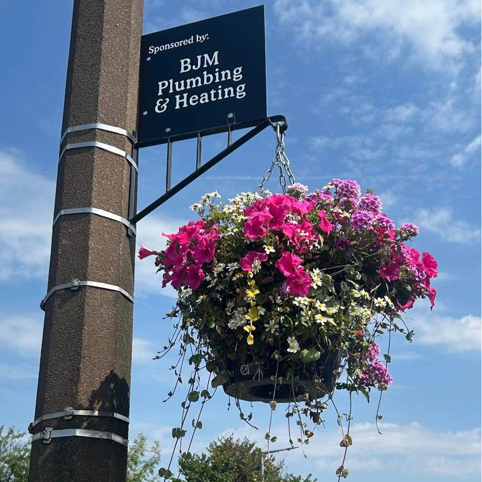 BJM PLumbing and heating's Hanging basket of flowers in Dodworth_